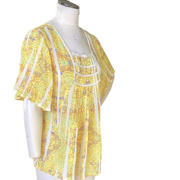 Nine West Vintage America "Dawn" BOHO Sheer Yellow Top Sz S #220K - Picture 3 of 7